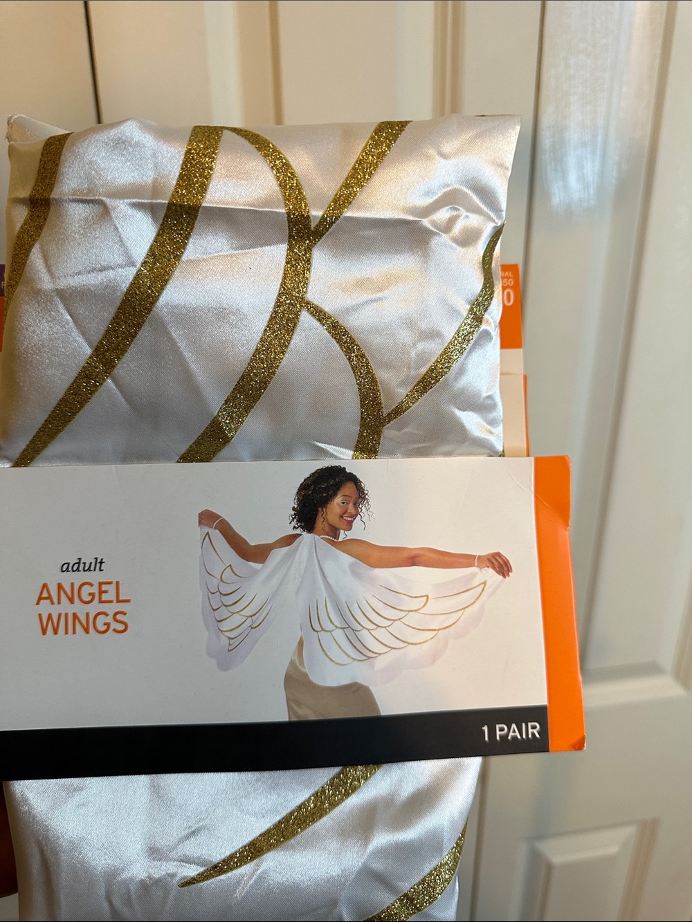 White Angel Wings with Gold Accents